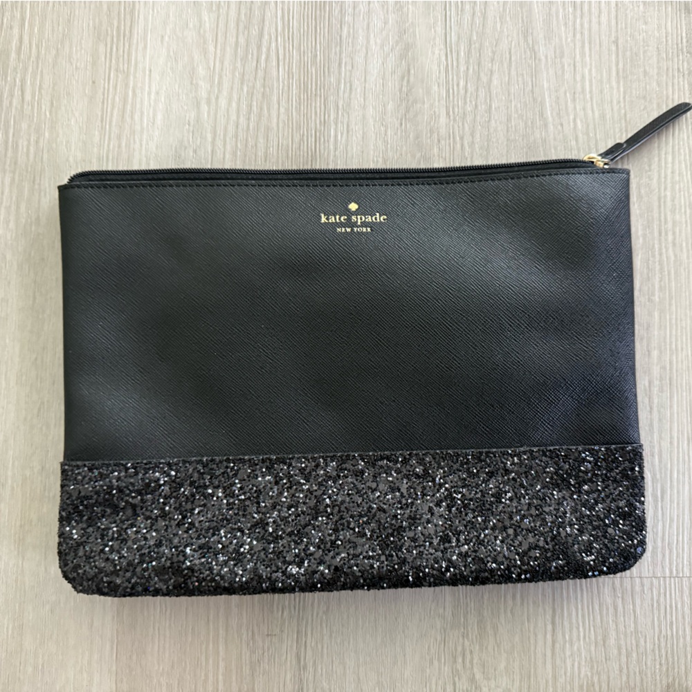 kate spade Black Glitter Bottom Zip Pouch